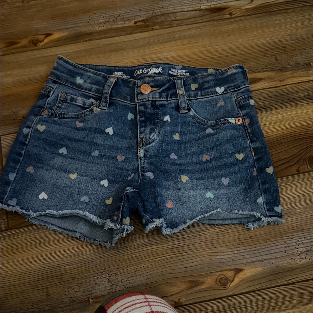 Cat & Jack Women's Blue Jean Shorts with Multicolor Hearts